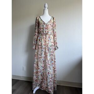 "Brave Soul" long-sleeved button-up maxi‎ dress with a floral print Size XS